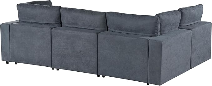 Free Combination Convertible Modular Sectional Sofa, 4 Seater Upholstered Sleeper Corner Couch with USB Ports & Wireless Charging & Speaker,Deep-Seat Sofabed for Living Room Office, Gray 105.9" - LeafyLoom