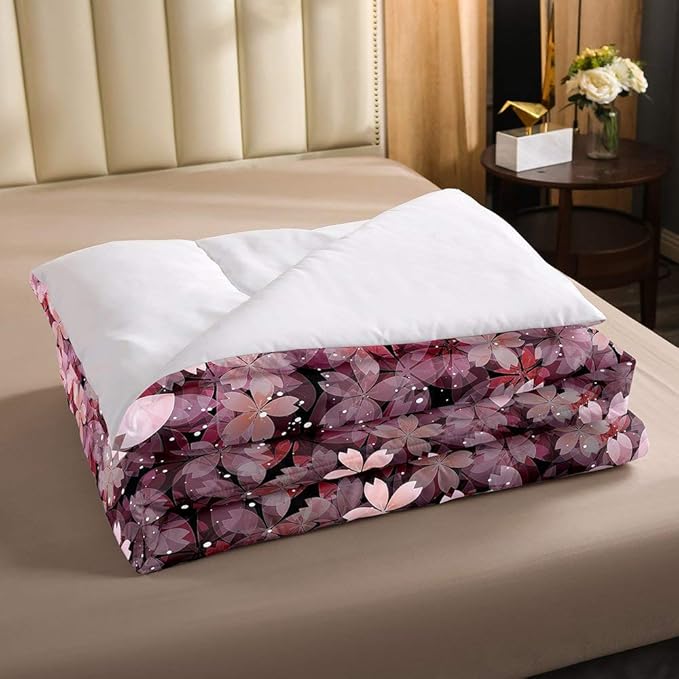 Erosebridal Cherry Blossom Comforter Set Full Size, Pink Flower Down Comforter, Petal Floral Quilted Duvet, Starry Sky Glitter Girly Warm Duvet Insert, Bedroom Living Dorm Room Decorative - LeafyLoom