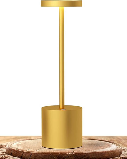 LED Cordless Table Lamps, Portable Rechargeable Battery Operated Lamp, Modern Metal 2 Level Dimmable Indoor and Outdoor Cordless Lamp,Desk Lamp for/Restaurant/Bar/Cafe/Bedroom. (Gold) - LeafyLoom