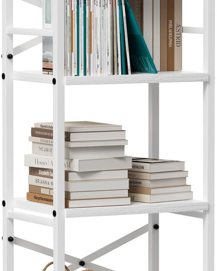 4 Tier Book Shelf, Small Bookshelf Storage Organizer, Tall Narrow Bookcase with Storage Shelves, Wooden Industrial Office Shelves for Bedroom, Living Room, White - LeafyLoom