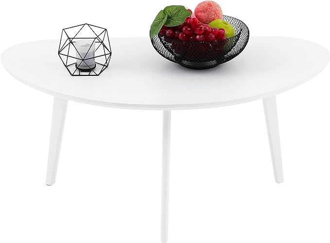 FIRMINANA Small White Oval Coffee Table for Small Space,Simple Modern Table for Small Apartment or Livingroom Corner,White,18.9" D x 33.47" W x 15.75" H - LeafyLoom