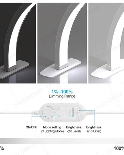 Foldable Large Half Moon LED Light for Table Nail Desk with Phone Stand, Upgrade Arch Light for Nail Techs with Wire Controller for Manicure Tattoo Beauty (White, large) - LeafyLoom