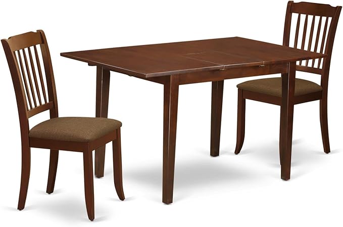 East West Furniture NODA3-MAH-C 3 Piece Kitchen Table Set Contains a Rectangle Dining Room Table with Butterfly Leaf and 2 Linen Fabric Upholstered Chairs, 32x54 Inch, Mahogany - LeafyLoom