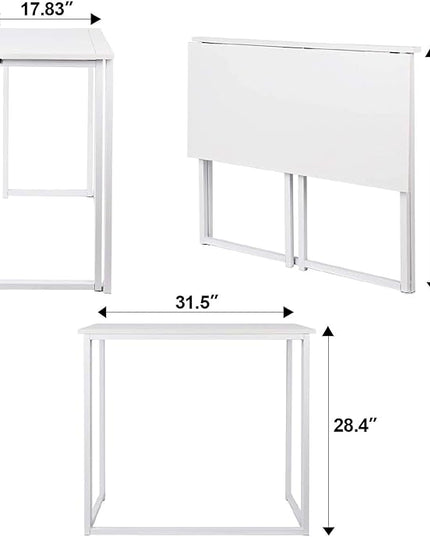 Leopard Folding Computer Desk for Small Spaces, No-Assembly Space-Saving Home Office Desk, Foldable Computer Table, Laptop Table, Writing Desk, Compact Study Reading Table (White) - LeafyLoom