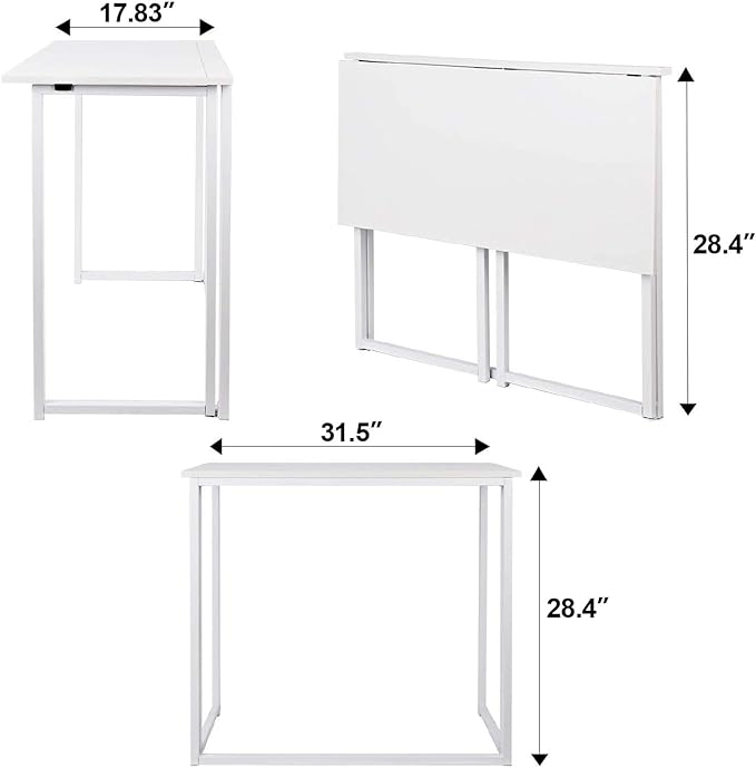 Leopard Folding Computer Desk for Small Spaces, No-Assembly Space-Saving Home Office Desk, Foldable Computer Table, Laptop Table, Writing Desk, Compact Study Reading Table (White) - LeafyLoom