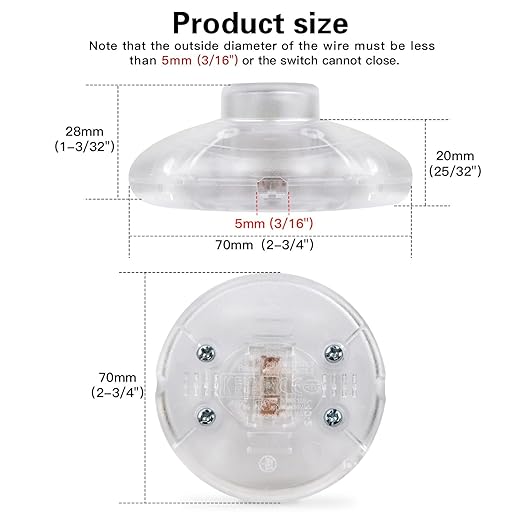 1Pcs Floor Lamp Foot Switch, Clear Foot Pedal Switch, Round Floor Lamps Foot Inline Switch, Step ON Off Spring Push Button, for Foot Pedal Control Replacement Floor Lamp Extension Cord Parts - LeafyLoom