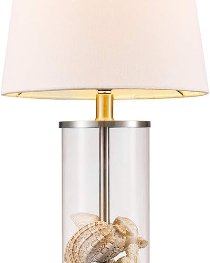 Globe Electric 67155 20" Fillable Table Lamp, Clear Glass and Steel Base, White Fabric Shade, Reading Light, Home Essentials, Bedroom, Nightstands, Room Décor, Dorm - LeafyLoom