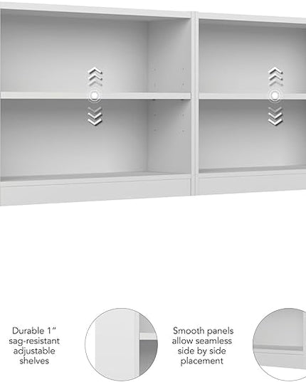 Bush Furniture Universal Small 2 Shelf Bookcase in White - Set of 2, Matching Storage and Display Bookshelves for Home Office or Living Room Organization - LeafyLoom