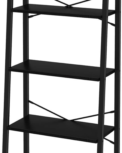 Ladder Shelf, Bookshelf Bookcase, Freestanding Corner Storage Shelve with 2 Hooks for Home Office, Living Room, Kitchen, Bedroom, Industrial, 5-Tier Black BC19304B - LeafyLoom