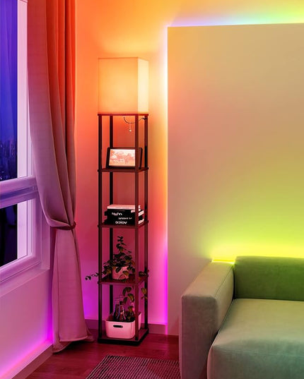 addlon Floor Lamp with Shelves with LED Smart RGB Bulb, 5-Tier Modern Shelf Display for Living Room, Bedroom and Office - Black - LeafyLoom