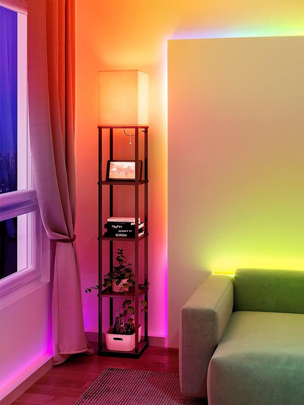 addlon Floor Lamp with Shelves with LED Smart RGB Bulb, 5-Tier Modern Shelf Display for Living Room, Bedroom and Office - Black - LeafyLoom