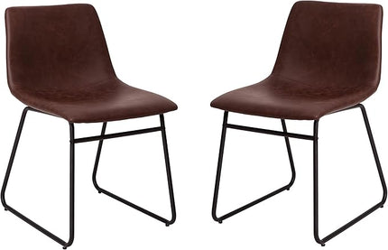 Flash Furniture Butler 18 Inch Commercial Grade LeatherSoft Dining Table Height Chair, Mid-Back Black Sled Base with Dark Brown LeatherSoft Upholstery, Set of 2 - LeafyLoom