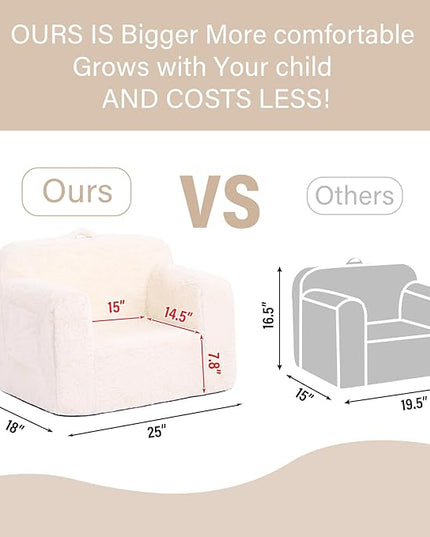Tiita Kids Sofa Couch, Toddler Foam Sofa Chair, Comfy Child Lounge Chair with Carrying Handle & Side Pockets, Baby Plush Armrest Chair, Lightweight Reading Sofa Chair for Girl or Boy (Beige) - LeafyLoom