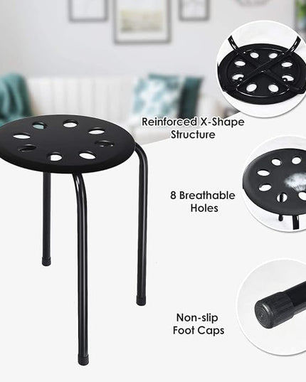 Hysache Plastic Stackable Stools Set of 6, 17.5" Multipurpose Stool Chairs w/Metal Frame, X-Shape Connection, Non-Slip Feet, Backless School Classroom Nesting Stool for Students Child Kids (Black) - LeafyLoom