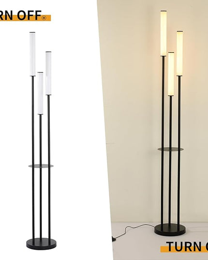 Ganeed LED Floor Lamp with Shelves,30W Modern Black Tall Lamps with 3 Acrylic Lampshade,3000K Warm Light Standing Lamps with Foot Switch and Remote Control (66.5 inch) - LeafyLoom