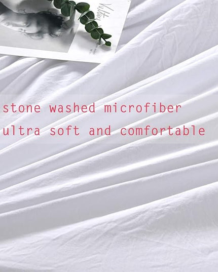 White Ruffled Comforter Set Queen,Lightweight Farmhouse Shabby Boho Chic White Bedding,Ultra Soft Fluffy Washed Microfiber Bed Comforter Set 3-Piece (1 White Comforter+2 Ruffle Pillow Shams) - LeafyLoom