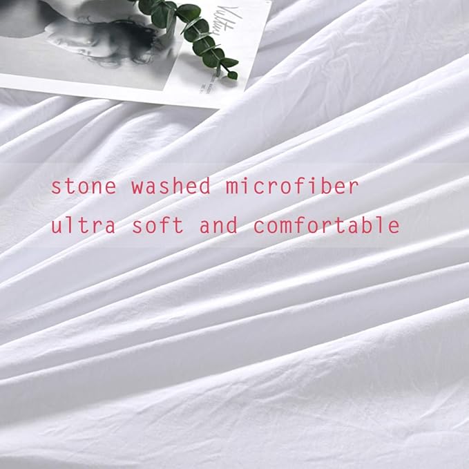 White Ruffled Comforter Set Queen,Lightweight Farmhouse Shabby Boho Chic White Bedding,Ultra Soft Fluffy Washed Microfiber Bed Comforter Set 3-Piece (1 White Comforter+2 Ruffle Pillow Shams) - LeafyLoom