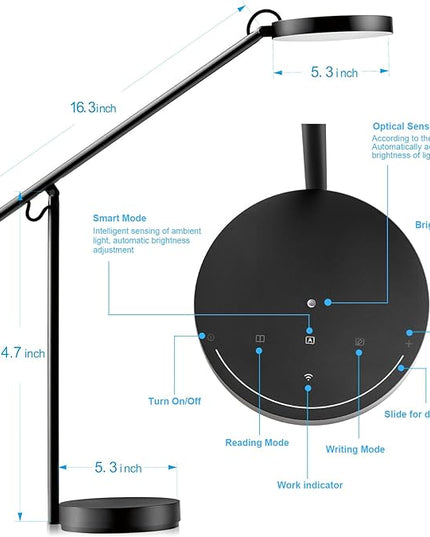 LED Desk Lamp, Architect Desk Lamps for Home Office, Adjustable Swing Arm Table Lamp, Eye Caring Reading Lamp, Memory Desk Light Dimmable with 3 Color Modes & 9 Brightness Tall Task Light - LeafyLoom