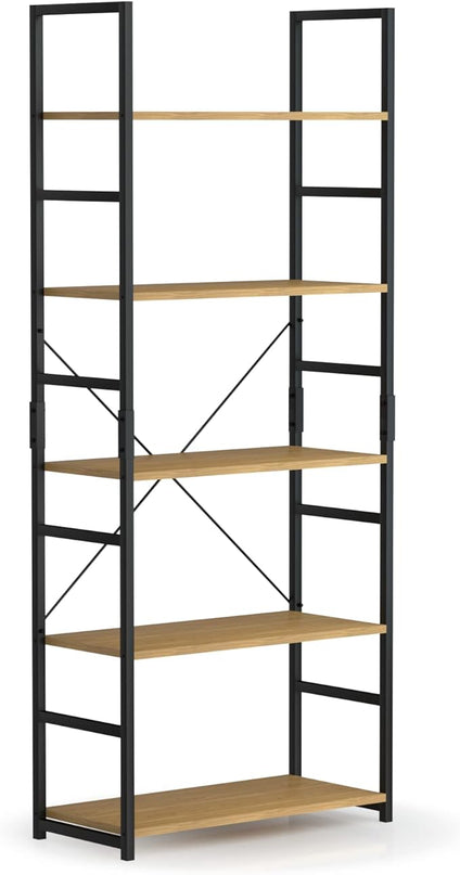 NUMENN 5 Tier Bookshelf, Tall Bookcase Shelf Storage Organizer, Modern Book Shelf for Bedroom, Living Room and Home Office, Natural - LeafyLoom