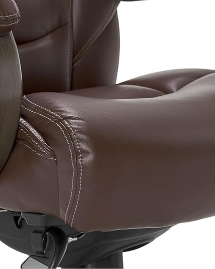 La-Z-Boy Delano Big & Tall Executive Office Chair | High Back Ergonomic Lumbar Support, Bonded Leather, Brown with Weathered Gray Wood | - LeafyLoom
