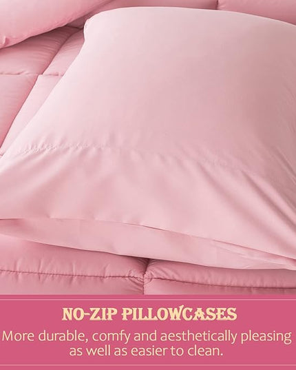 WhatsBedding Pink Comforter Set, Twin Lightweight Comforter Duvet Set for Summer,3 Pieces - LeafyLoom