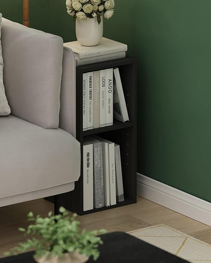 Furinno Fulda 2-Tier Space Saving Storage Shelf Bookcase, 10-Inch Width, Blackwood - LeafyLoom