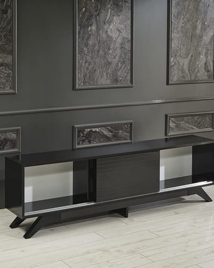 NicBex TV Stand for 60 Inch TV Modern TV Media Console Table with 2 Sliding Door Cabinet 2 Shelves,Entertainment Center with Storage for Living Room,67 Inch,Black - LeafyLoom