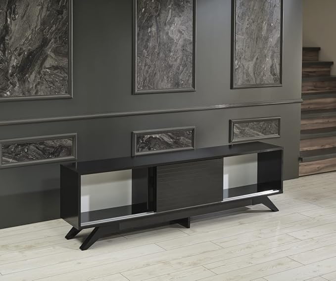 NicBex TV Stand for 60 Inch TV Modern TV Media Console Table with 2 Sliding Door Cabinet 2 Shelves,Entertainment Center with Storage for Living Room,67 Inch,Black - LeafyLoom