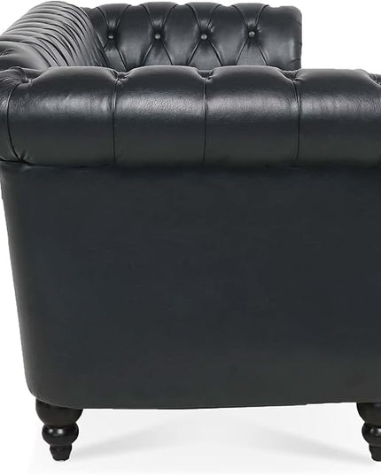 3-Seaters Living Room Clasic Chesterfield Sofa Couch Button Tufted PU Leather Upholstered Sofa&Couch with Luxury Roller Armrest Soild Wood Legs Movable Cushions & Nailhead Decor - LeafyLoom