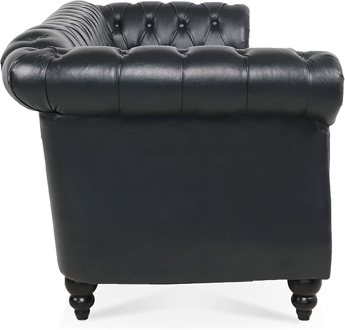3-Seaters Living Room Clasic Chesterfield Sofa Couch Button Tufted PU Leather Upholstered Sofa&Couch with Luxury Roller Armrest Soild Wood Legs Movable Cushions & Nailhead Decor - LeafyLoom