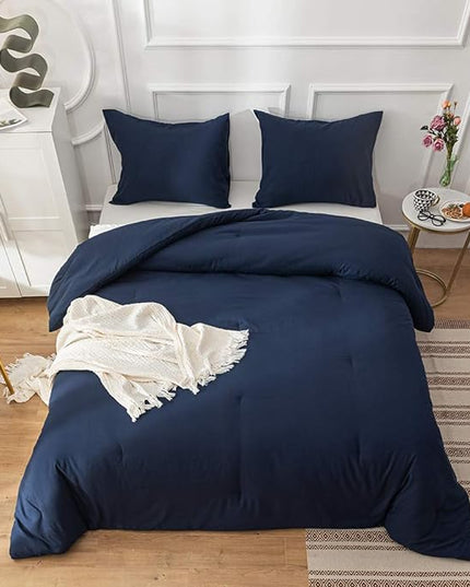 Solid Navy Comforter Set King Navy Blue Bedding Set Soft Pure Navy Blue Bedding Quilt Set Men Navy Blue Blanket Women Breathable Durable Bed Comforter Set Dark Navy Blue Bedding Set King - LeafyLoom