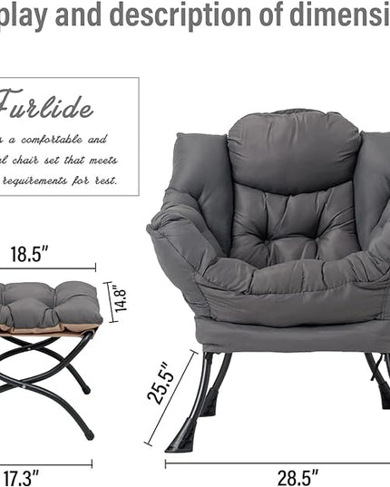 Lazy Chair with Ottoman, Modern Chair with Folding Footrest, Lounge Accent Chair, Comfortable Reading Chair, Oversized Armchairs for Bedroom, Study, Living Room, Courtyard (Dark Grey) - LeafyLoom