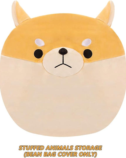 Stuffed Animal Storage Bean Bag Chair Cover for Kids Yellow Dog Shiba Inu Bean Bag Chair for Girls XX-Large Size Toy Organizer Cover Only Without Filling - LeafyLoom