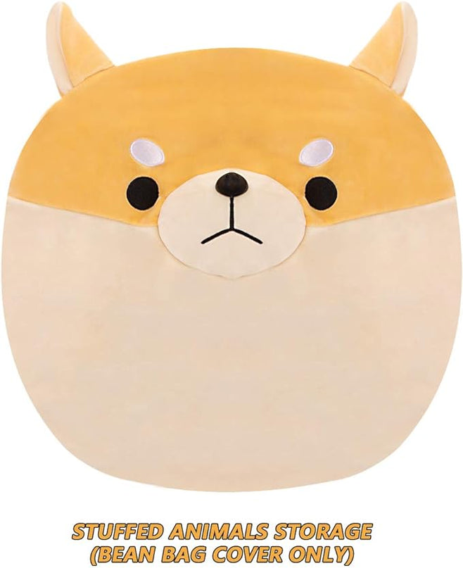 Stuffed Animal Storage Bean Bag Chair Cover for Kids Yellow Dog Shiba Inu Bean Bag Chair for Girls XX-Large Size Toy Organizer Cover Only Without Filling - LeafyLoom