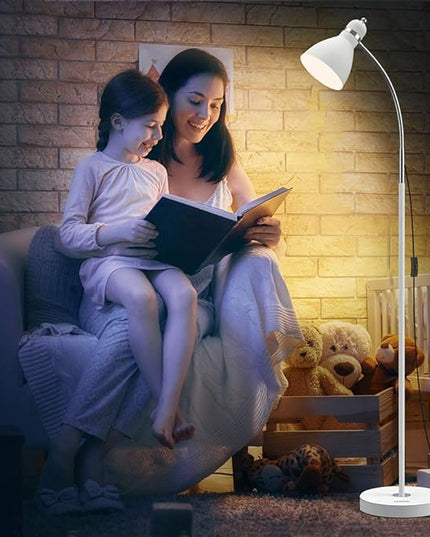 LEPOWER Floor Lamp, Metal Standing Lamp with Adjustable Gooseneck, Heavy Metal Base, Reading Pole Lamp for Office, White Floor Lamps for Bedroom, Living Room - LeafyLoom