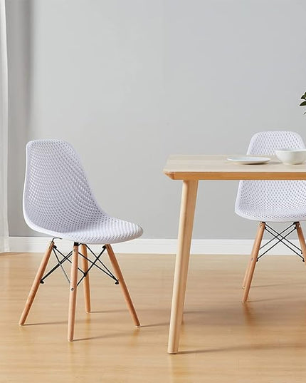 CangLong Dining Mid Century Modern Hollow Back Design Plastic Shell Armless Side Chair with Beech Wood Legs, Set of 2, White 1 - LeafyLoom