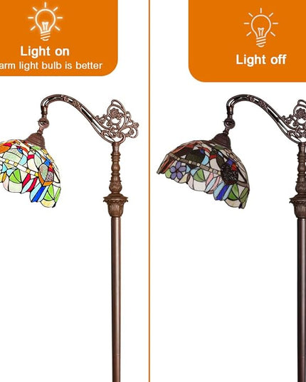 Capulina Tiffany Floor Lamp Antique Cardinal Birds Style Stained Glass Soft Light Arched Gooseneck Adjustable Angle Reading Standing Lamp for Living Room Bedroom Home Office - LeafyLoom