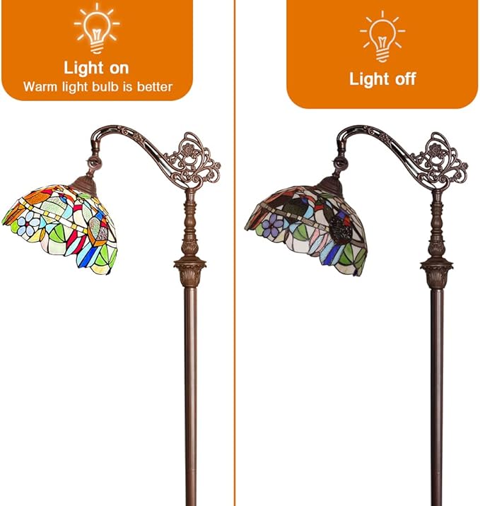 Capulina Tiffany Floor Lamp Antique Cardinal Birds Style Stained Glass Soft Light Arched Gooseneck Adjustable Angle Reading Standing Lamp for Living Room Bedroom Home Office - LeafyLoom