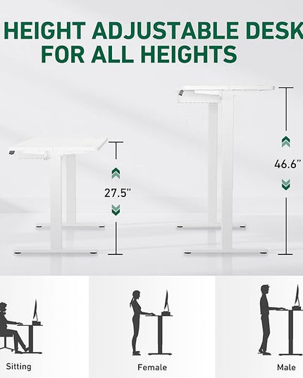 FEZIBO 55 x 24 Inches Standing Desk with Drawer, Adjustable Height Electric Stand up Desk with Storage, Sit Stand Home Office Desk, Ergonomic Computer Desk, White - LeafyLoom