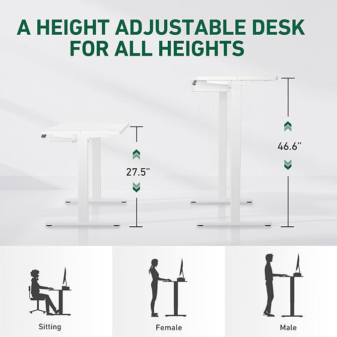 FEZIBO 55 x 24 Inches Standing Desk with Drawer, Adjustable Height Electric Stand up Desk with Storage, Sit Stand Home Office Desk, Ergonomic Computer Desk, White - LeafyLoom