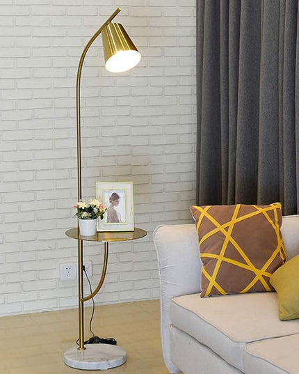 Hsyile Lighting KU300214 Creative Bedroom & Living Room Floor Lamp with a Table,Office and Reading Light - E26 Bulb - Brushed Antique Brass Finish - LeafyLoom