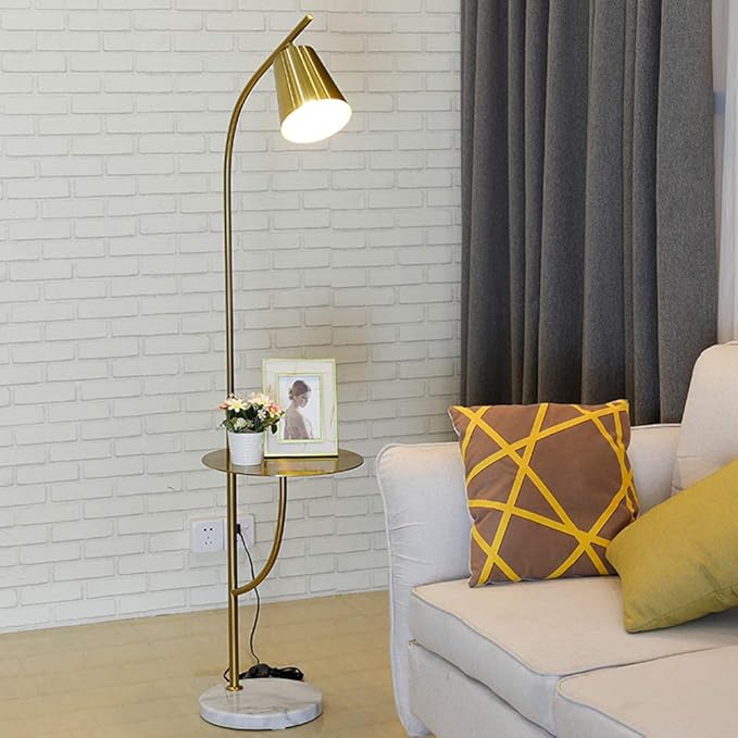 Hsyile Lighting KU300214 Creative Bedroom & Living Room Floor Lamp with a Table,Office and Reading Light - E26 Bulb - Brushed Antique Brass Finish - LeafyLoom