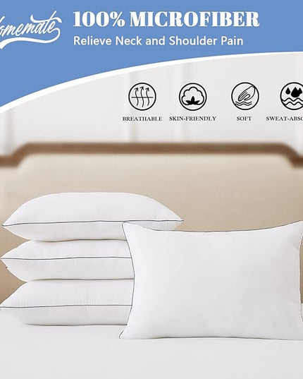 Homemate Bed Pillows for Sleeping - Standard Size(20"x26") Set of 4 Pillows Allergy Friendly Microfiber Shell Fluffy Down Alternative Filling Breathable Pillow Suitable Back Stomach or Side Sleepers - LeafyLoom