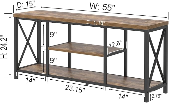 55 Inch TV Stand for Televisions up to 65 Inch, Modern Entertainment Center with Storage Shelves, Industrial Media TV Console for Living Room, Bedroom, Rustic Brown - LeafyLoom