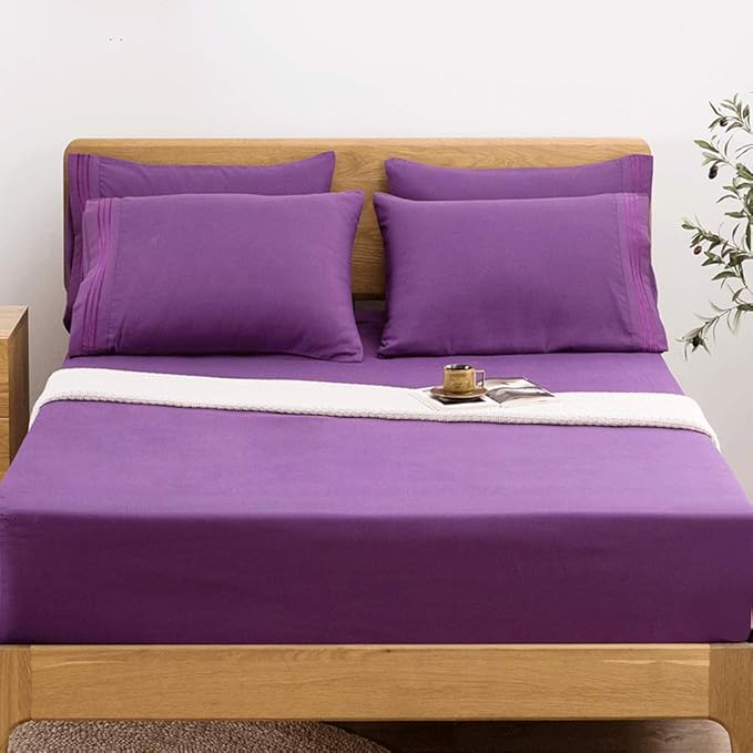 SONORO KATE Bed Sheet Set Super Soft Microfiber 1800 Thread Count Luxury Egyptian Sheets 18-Inch Deep Pocket，Wrinkle and Hypoallergenic-6 Piece (Purple, Full-6 Piece) - LeafyLoom