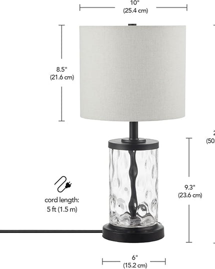 Globe Electric 61000044 20" Fillable Watered Glass Table Lamp, Oil-Rubbed Bronze Base, Beige Linen Shade, Black Cord, On/Off Rotary Switch - LeafyLoom