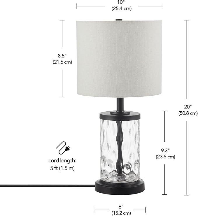 Globe Electric 61000044 20" Fillable Watered Glass Table Lamp, Oil-Rubbed Bronze Base, Beige Linen Shade, Black Cord, On/Off Rotary Switch - LeafyLoom