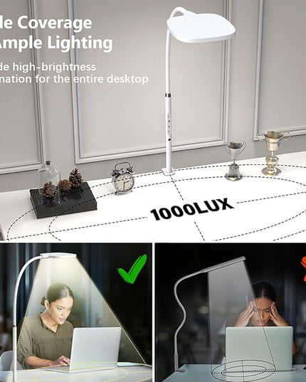LED Desk Lamps for Home Office, Clamp Desk Light for Video Conference, Dimmable, Rotatable, Top Bright, Large Lighting Area, Remote & Touch, Clip Table Lamp for Computer Monitor, Study, Work - LeafyLoom
