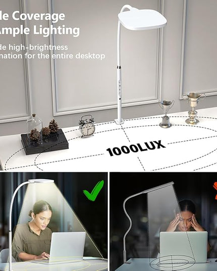 Hapfish LED Desk Lamps for Home Office, Clamp Desk Video Conference Light for Computer Zoom Meetings, Dimmable, Top Bright, Rotatable, Large Lighting Area, Clip on Table Lamp for Monitor, Study, Work - LeafyLoom