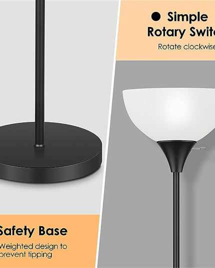 Floor Lamp, LED Standing Lamps with White Plastic Shade, Black Modern Torchiere Floor Lamp, Tall Lamps for Living Room Dorm, Bulb not Included - LeafyLoom
